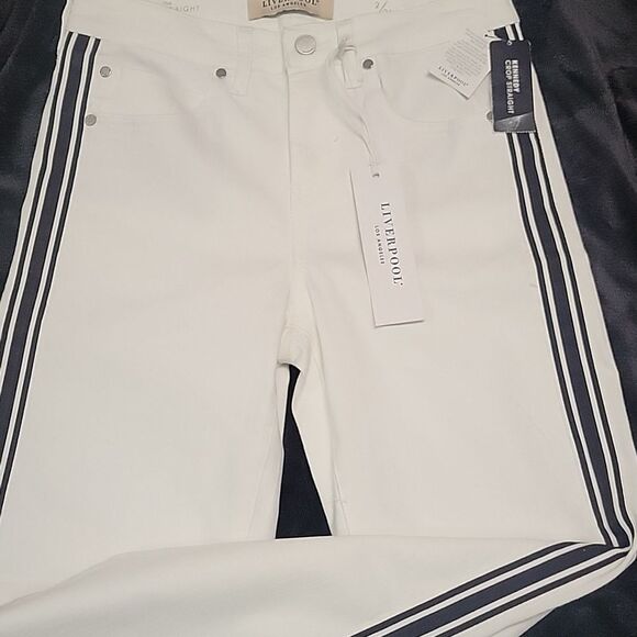 LIVERPOOL Kennedy Crop Straight Leg Jeans Sporty White W/ Stripe Size 2 - Picture 1 of 8
